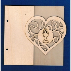 Komunia 15x15,5cm okładka, serce 10x10,5cm , zaproszenie, pamiątka / SKLEJKA #3mm / komplet